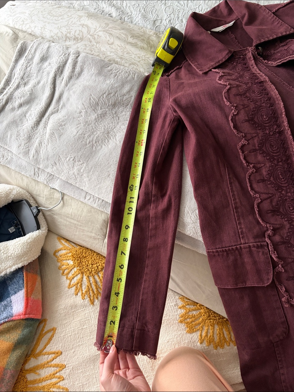 Vintage Lee Cooper Women's Long Burgundy Boho Jacket with Scalloped Trim - Picture 8 of 10